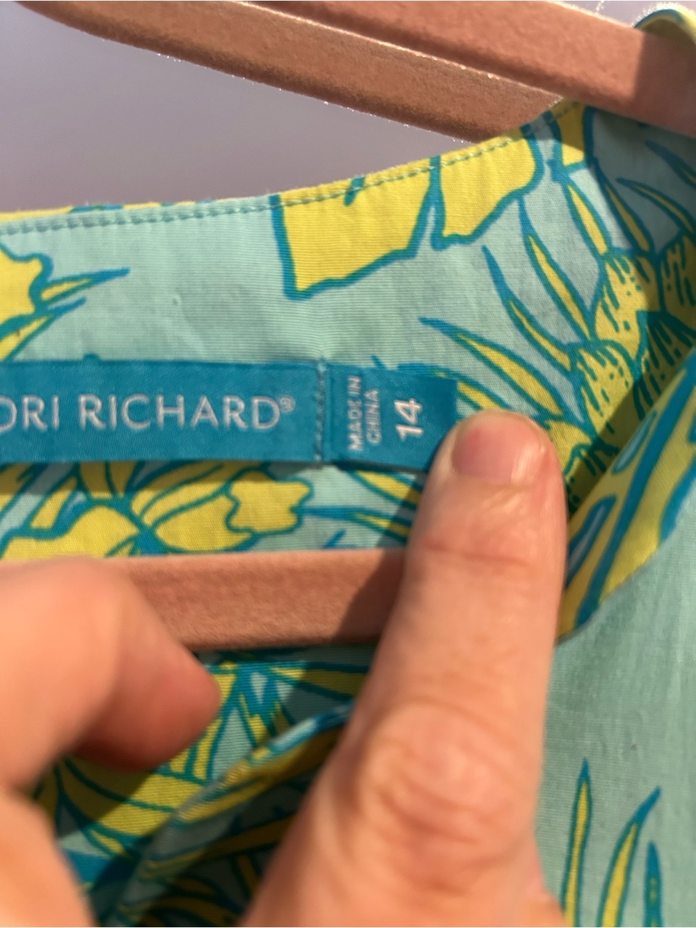 Tori Richard Yellow Floral Shift Dress on Aqua Size 14 - Picture 6 of 7